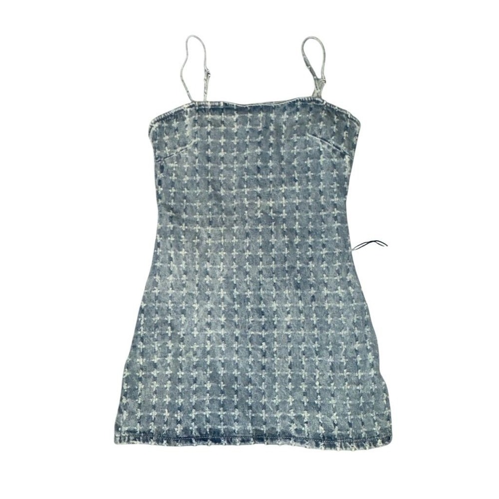 Forever 21 Women's Distressed Denim Cami Mini Dress Blue Size M smocked bodycon